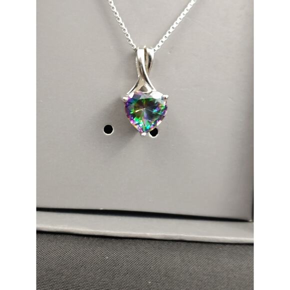 Sterling Silver Mystic Stone Heart Ring and Necklace Set Ring 7.5 Chain 18" - Picture 5 of 6